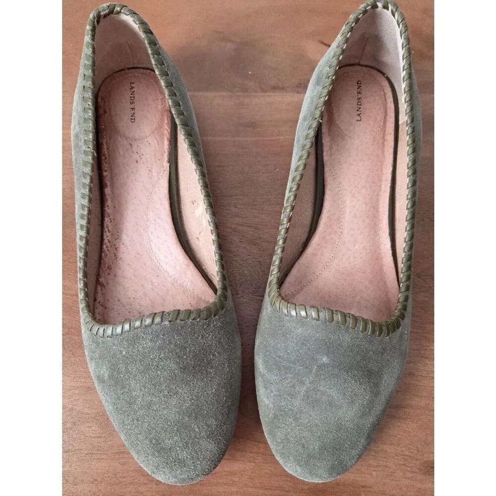 LAND'S END SAGE GREEN LEATHER UPPER FLATS SIZE 8 WOMENS